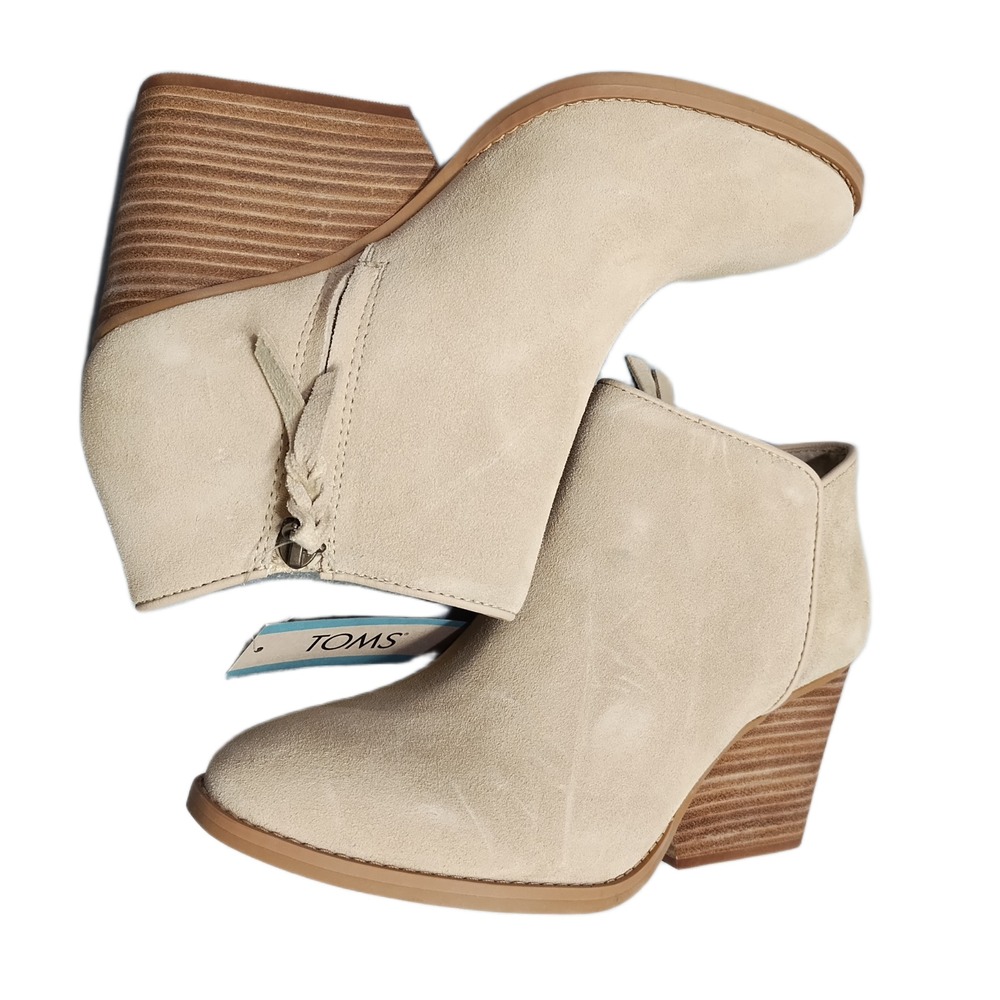 TOMS Wear Good Hadley Wedge Ankle Boots Womens US 7 Brown Oatmeal Suede Side Zip